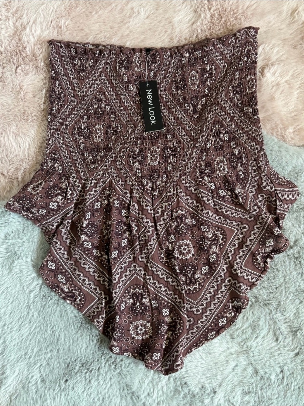 New look brown paisley strapless tube top